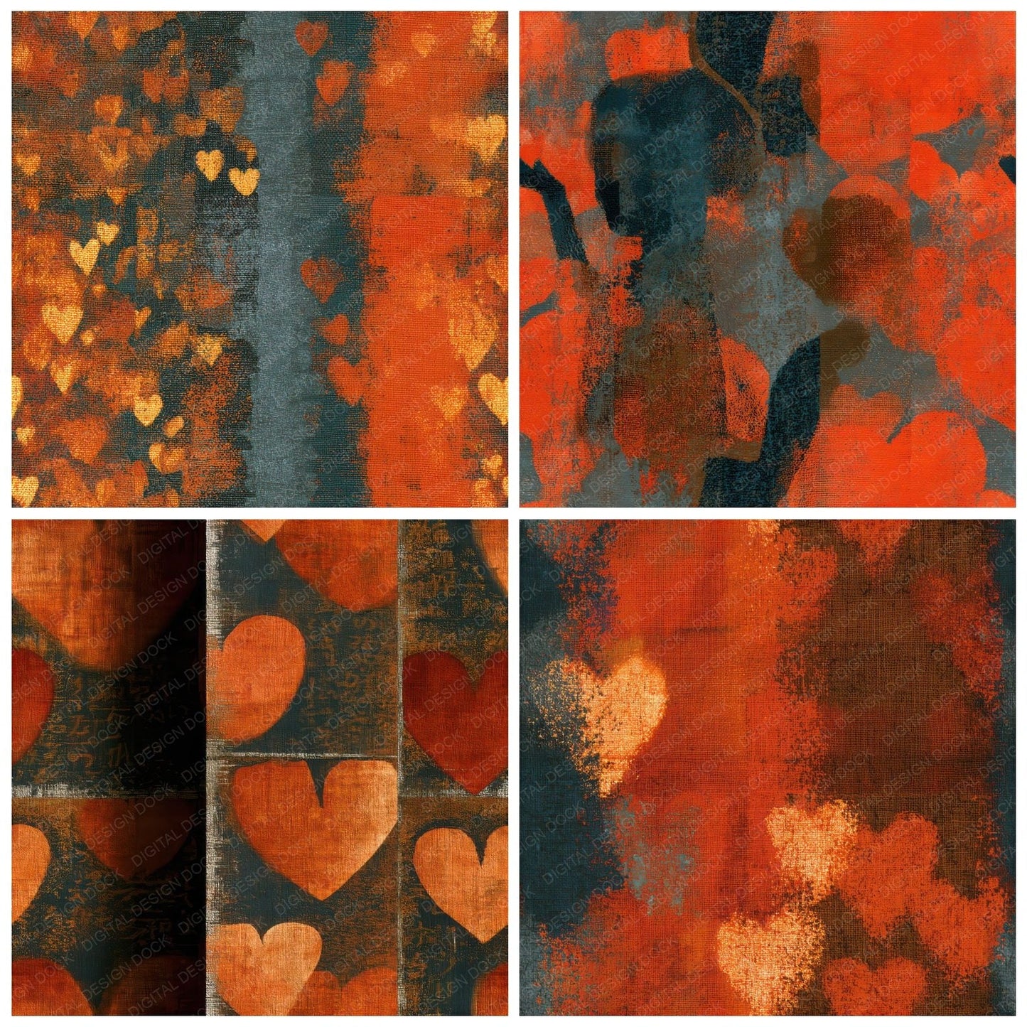 Minimal Neon Hearts Copper Seamless Digital Paper Pack (DDD013427)