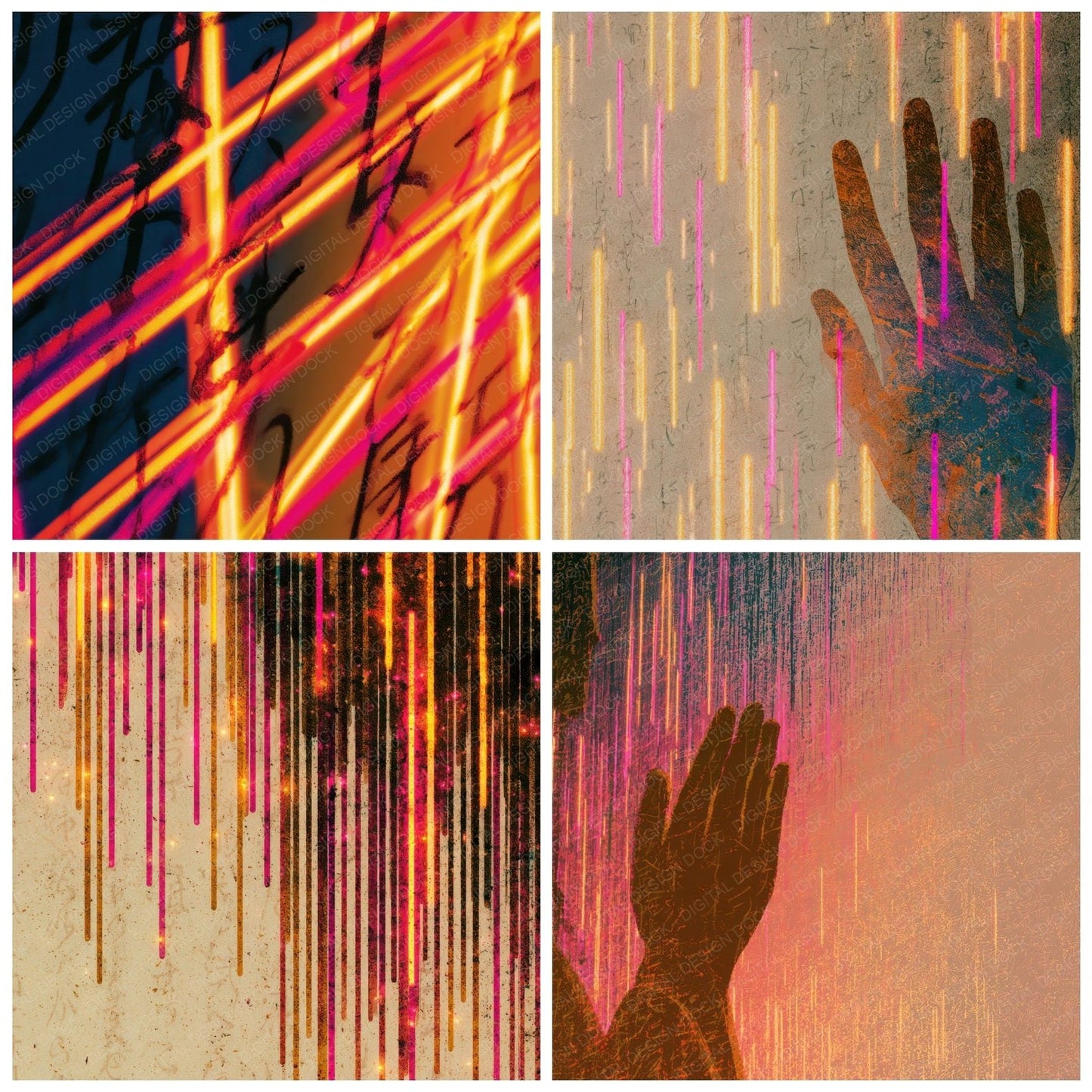 Minimal Neon Tubes Amber Magenta Digital Paper Pack (DDD013428)
