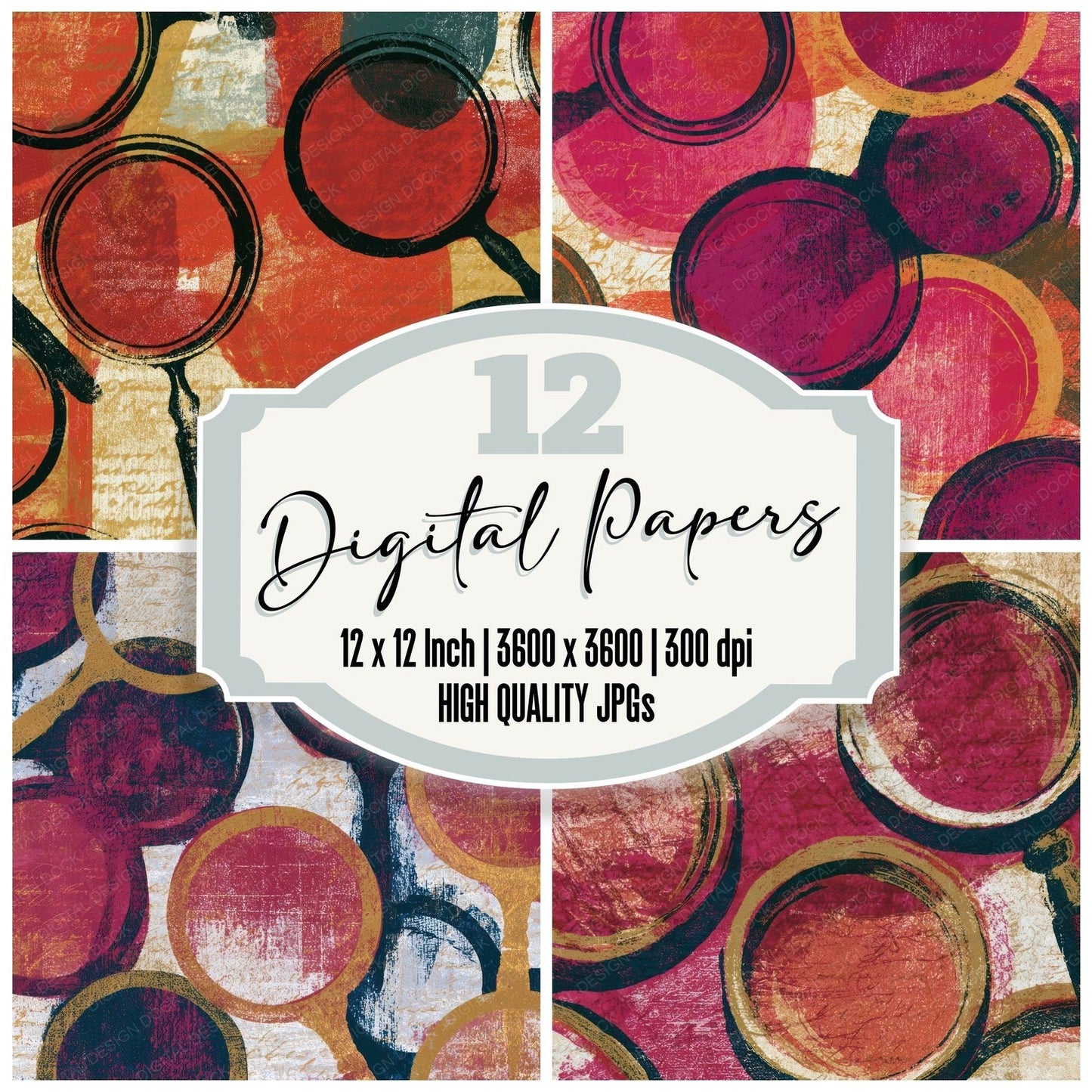 Monoprint Magnifying Glasses Cherry Ivory Digital Paper Pack (DDD013429)