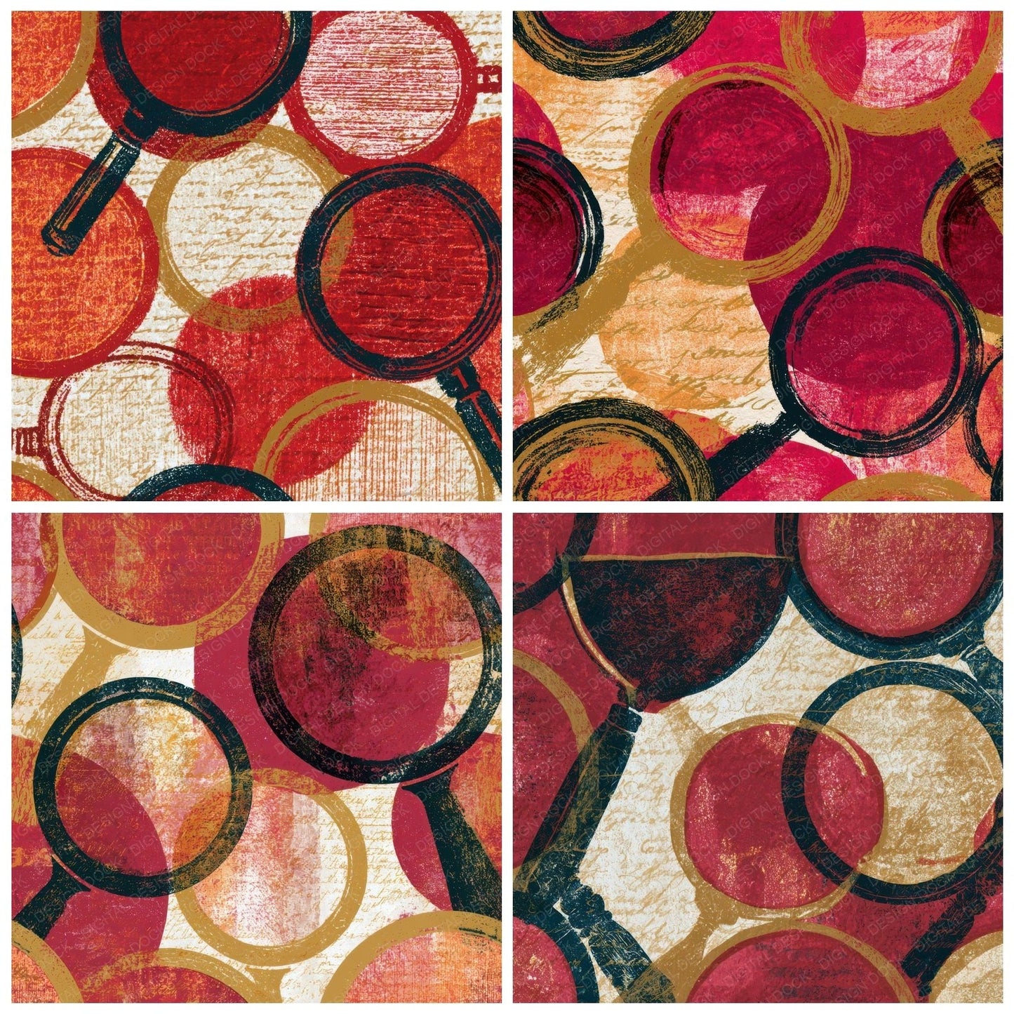 Monoprint Magnifying Glasses Cherry Ivory Digital Paper Pack (DDD013429)