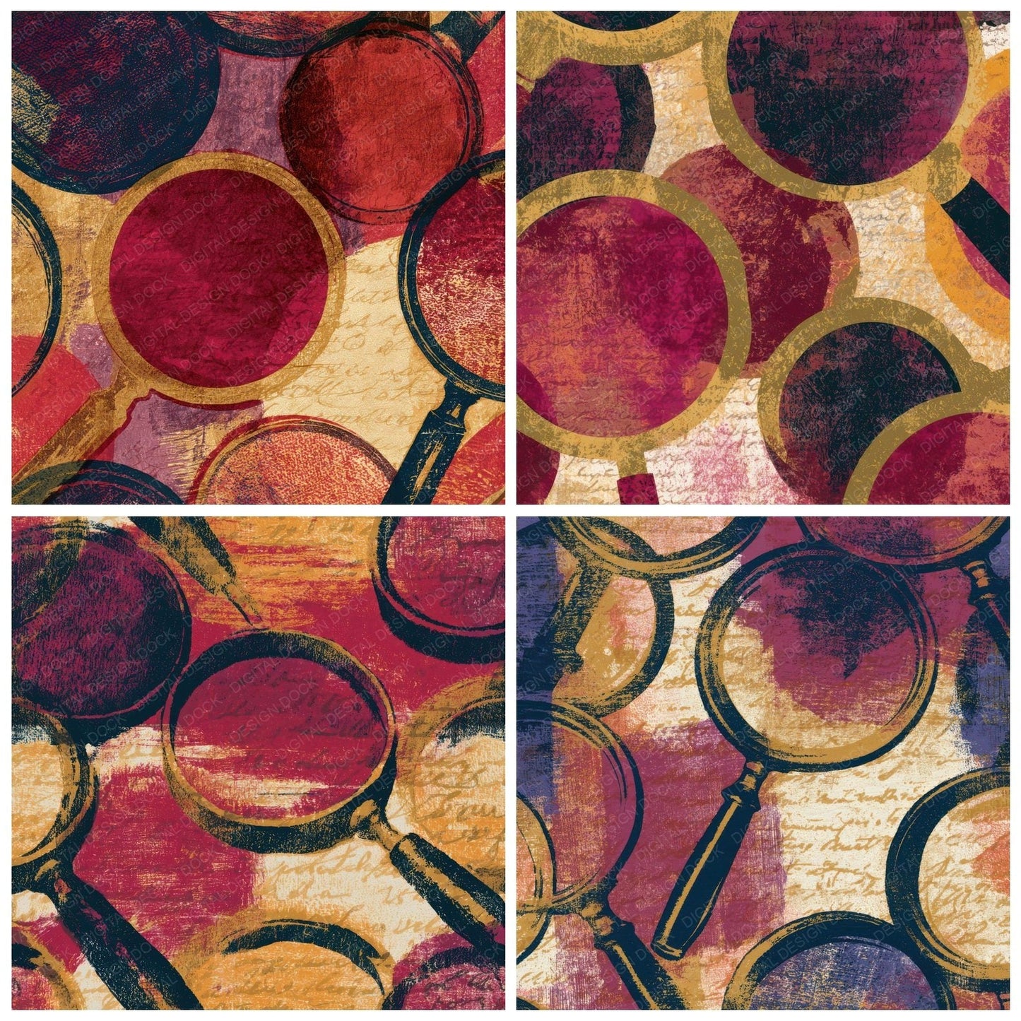 Monoprint Magnifying Glasses Cherry Ivory Digital Paper Pack (DDD013429)