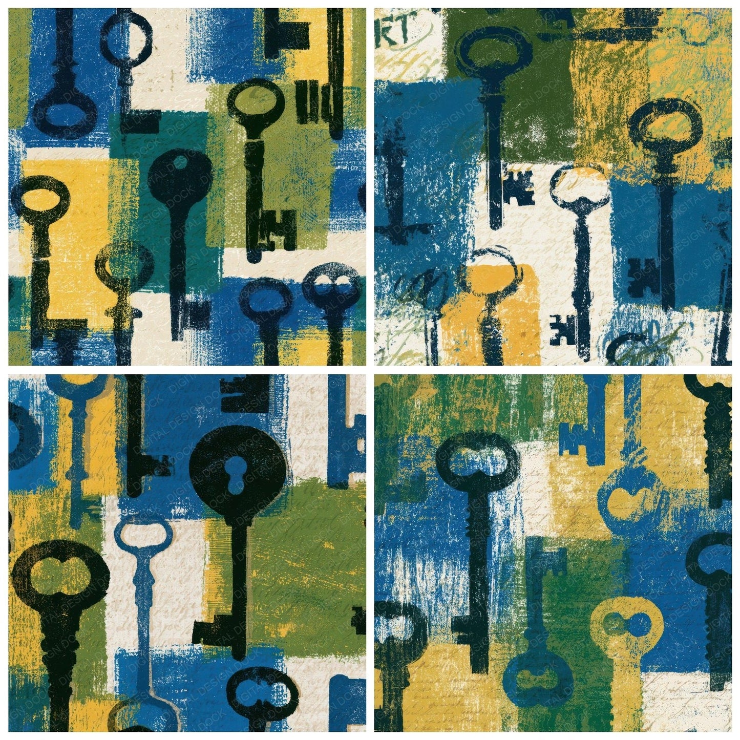 Screenprint Antique Keys Azure Cypress Digital Paper Pack (DDD013431)