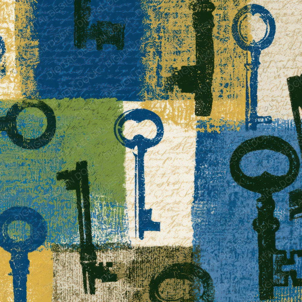Screenprint Antique Keys Azure Cypress Digital Paper Pack (DDD013431)