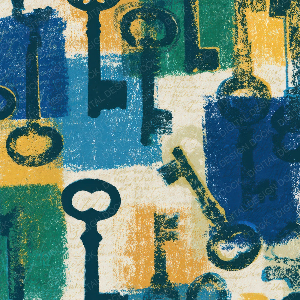 Screenprint Antique Keys Azure Cypress Digital Paper Pack (DDD013431)