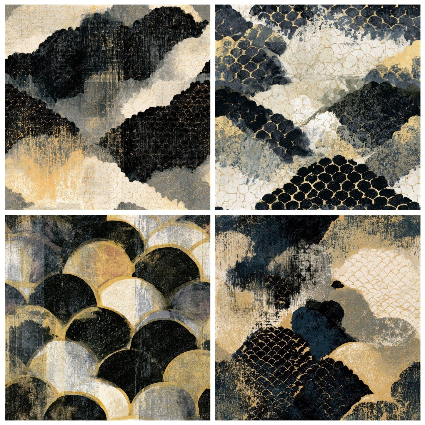 Screenprint Antique Scales Bone Seamless Digital Paper Pack (DDD013432)