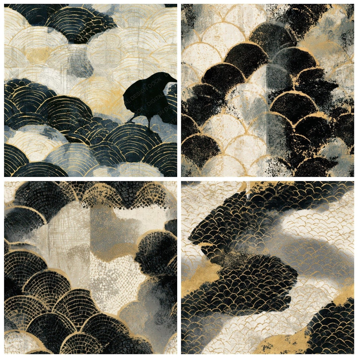 Screenprint Antique Scales Bone Seamless Digital Paper Pack (DDD013432)