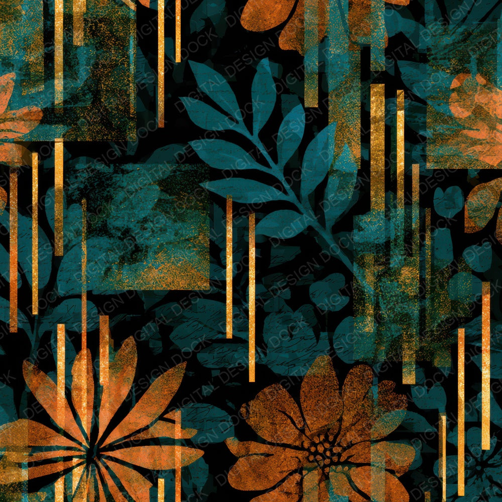 Screenprint Neon Florals Navy Copper Digital Paper Pack (DDD013433)
