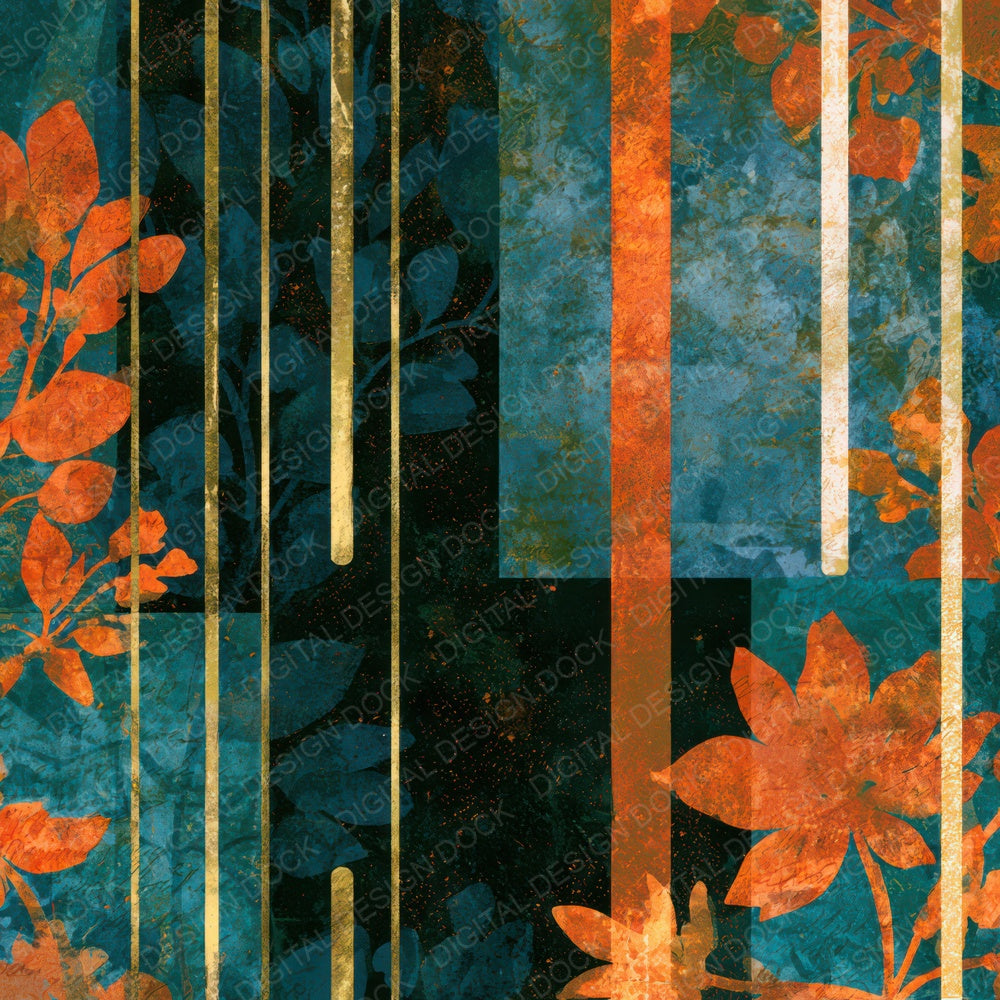 Screenprint Neon Florals Navy Copper Digital Paper Pack (DDD013433)