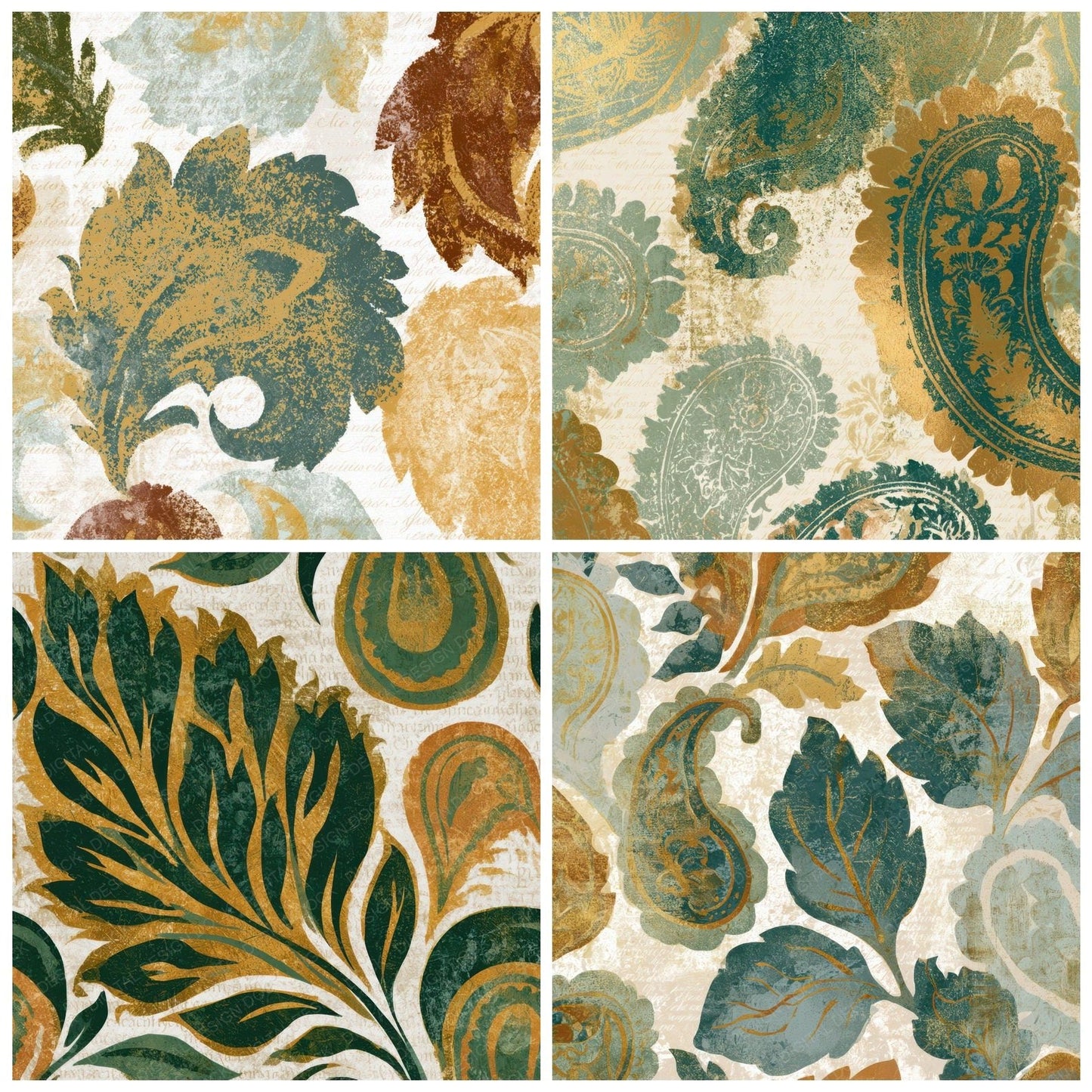 Screenprint Paisley Eucalyptus Gold Digital Paper Pack (DDD013435)