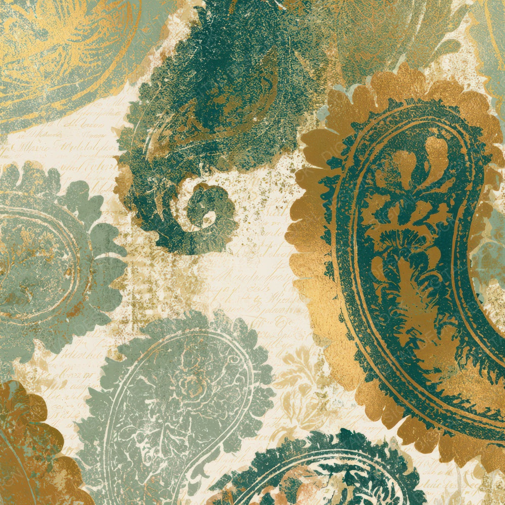 Screenprint Paisley Eucalyptus Gold Digital Paper Pack (DDD013435)