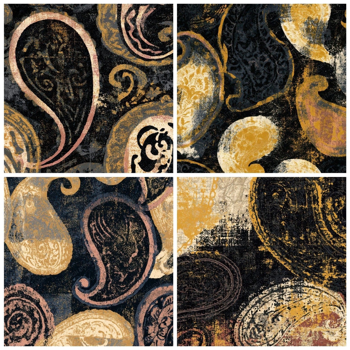 Screenprint Paisley Mustard Cream Digital Paper Pack (DDD013436)