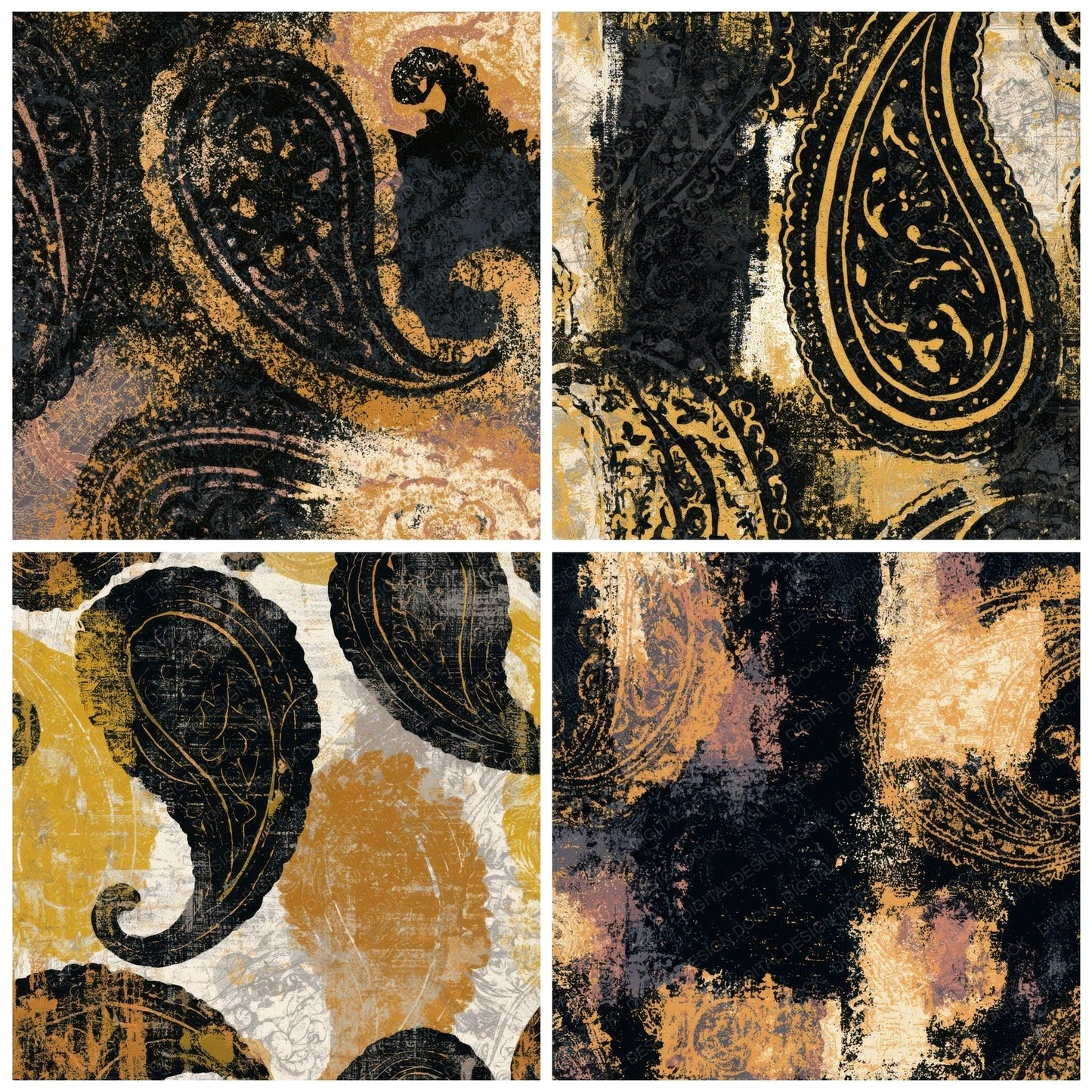 Screenprint Paisley Mustard Cream Digital Paper Pack (DDD013436)