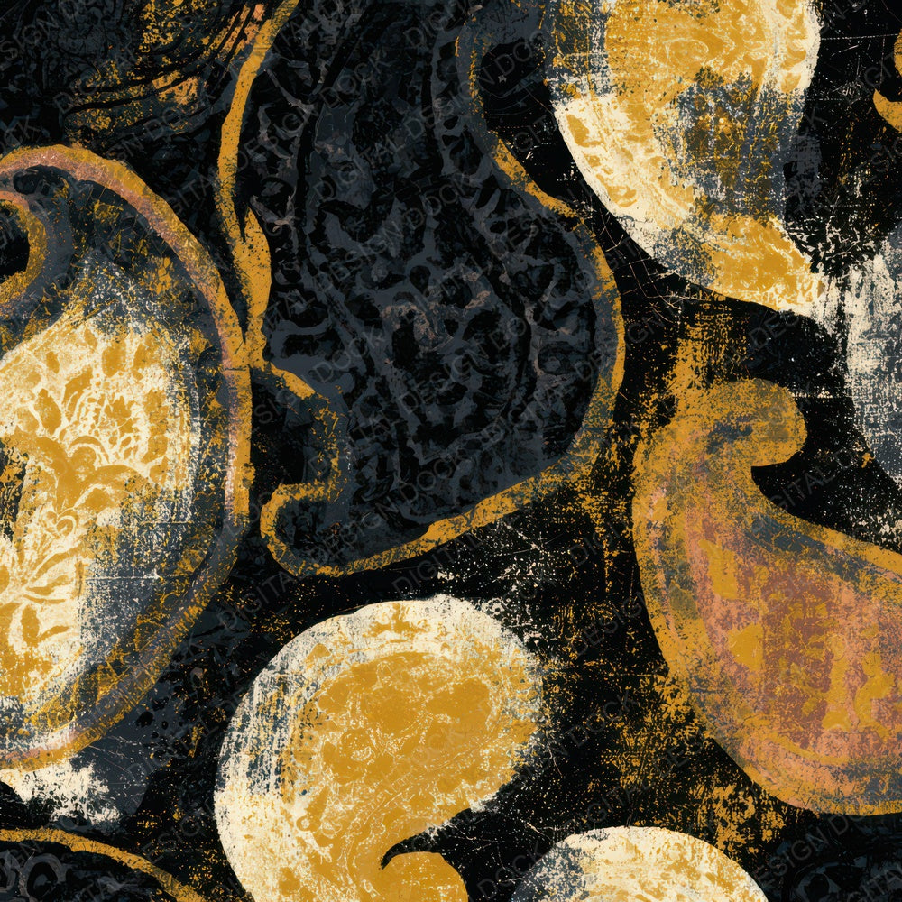 Screenprint Paisley Mustard Cream Digital Paper Pack (DDD013436)