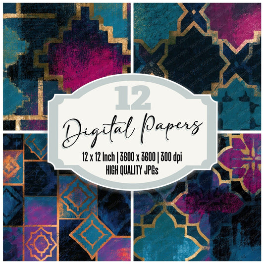 Screenprint Persian Rug Teal Magenta Digital Paper Pack (DDD013437)