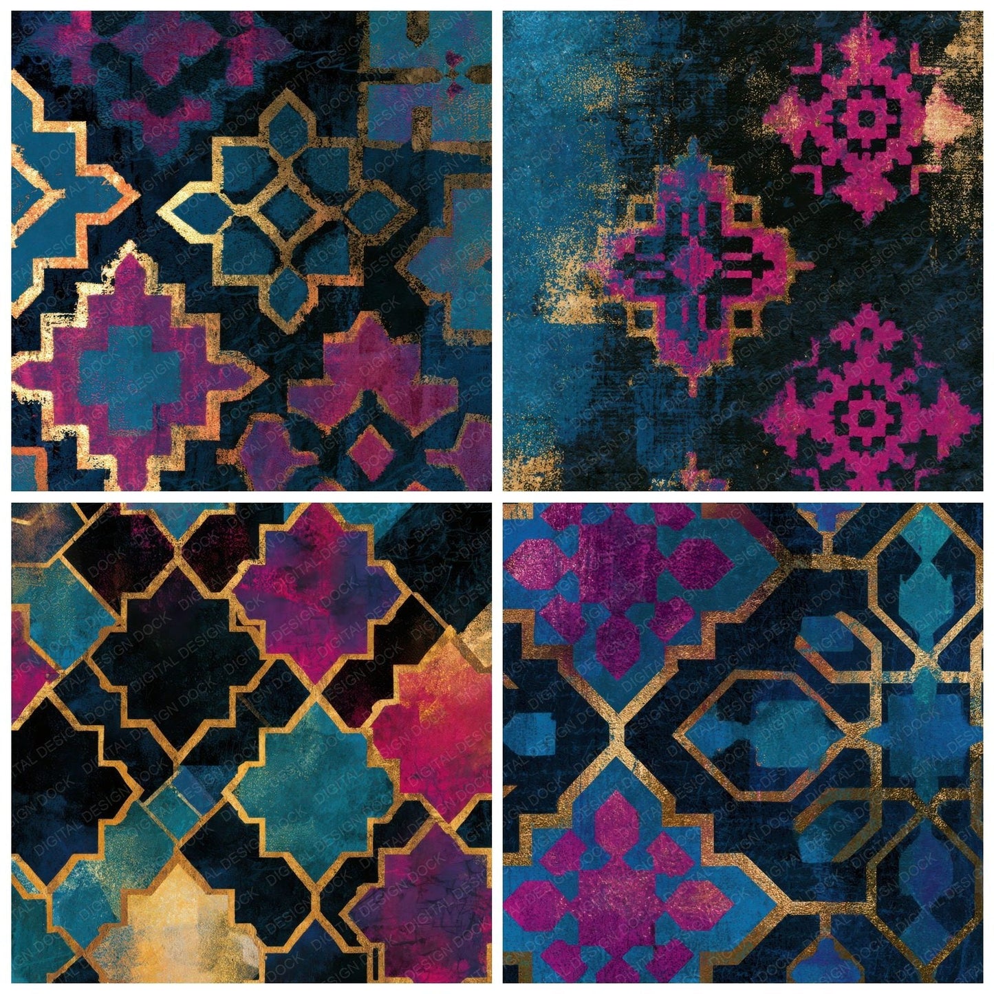 Screenprint Persian Rug Teal Magenta Digital Paper Pack (DDD013437)