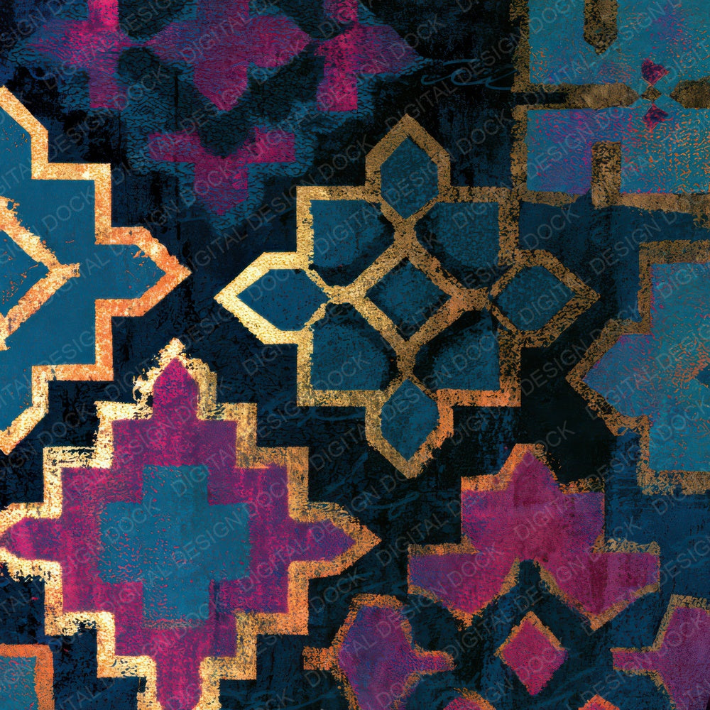 Screenprint Persian Rug Teal Magenta Digital Paper Pack (DDD013437)