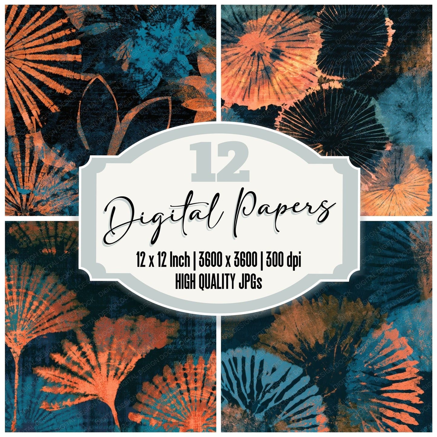 Screenprint Shibori Tangerine Turquoise Digital Paper Pack (DDD013438)