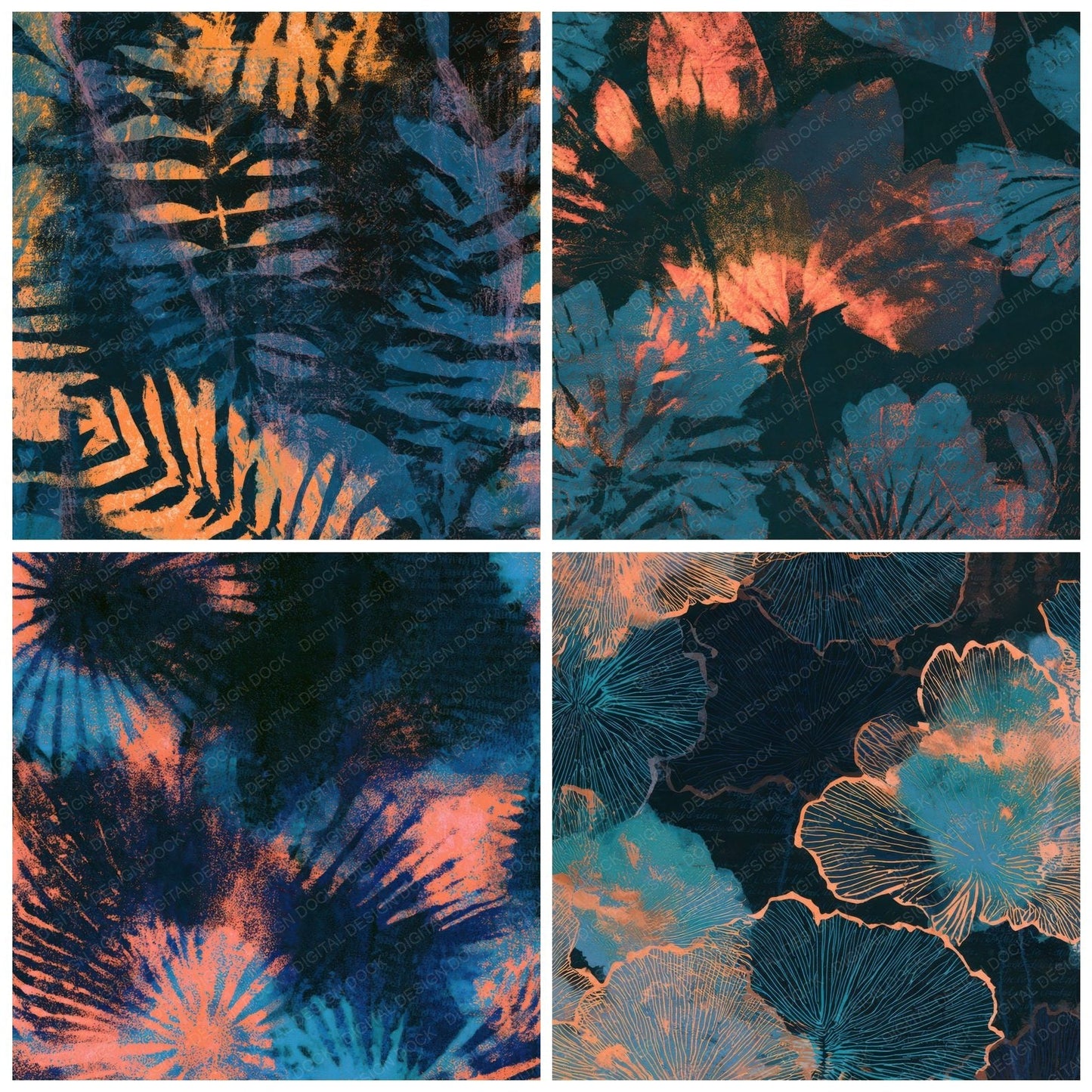 Screenprint Shibori Tangerine Turquoise Digital Paper Pack (DDD013438)