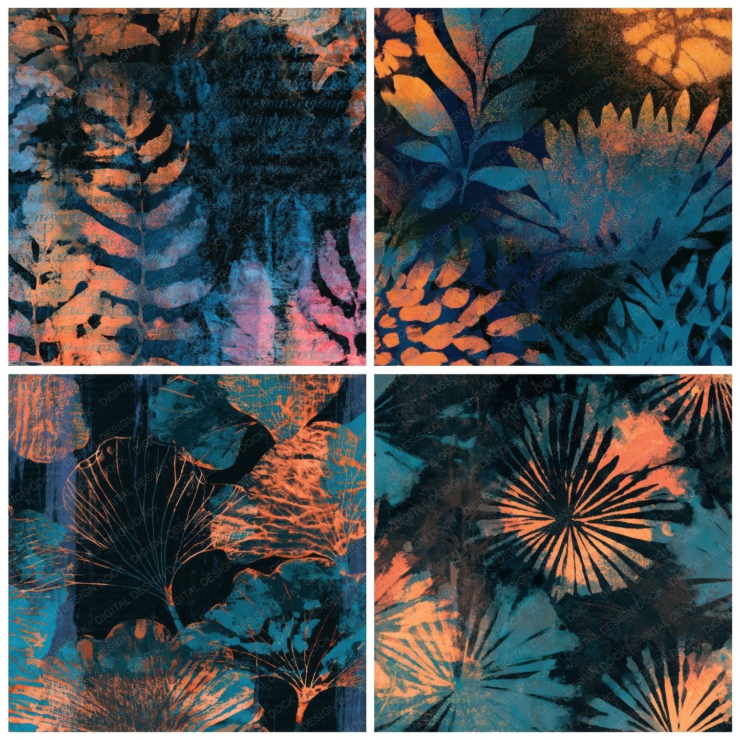Screenprint Shibori Tangerine Turquoise Digital Paper Pack (DDD013438)