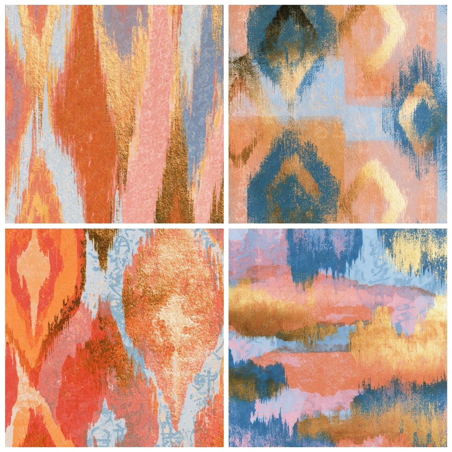 Woodblock Ikat Apricot Rose Digital Paper Pack (DDD013439)