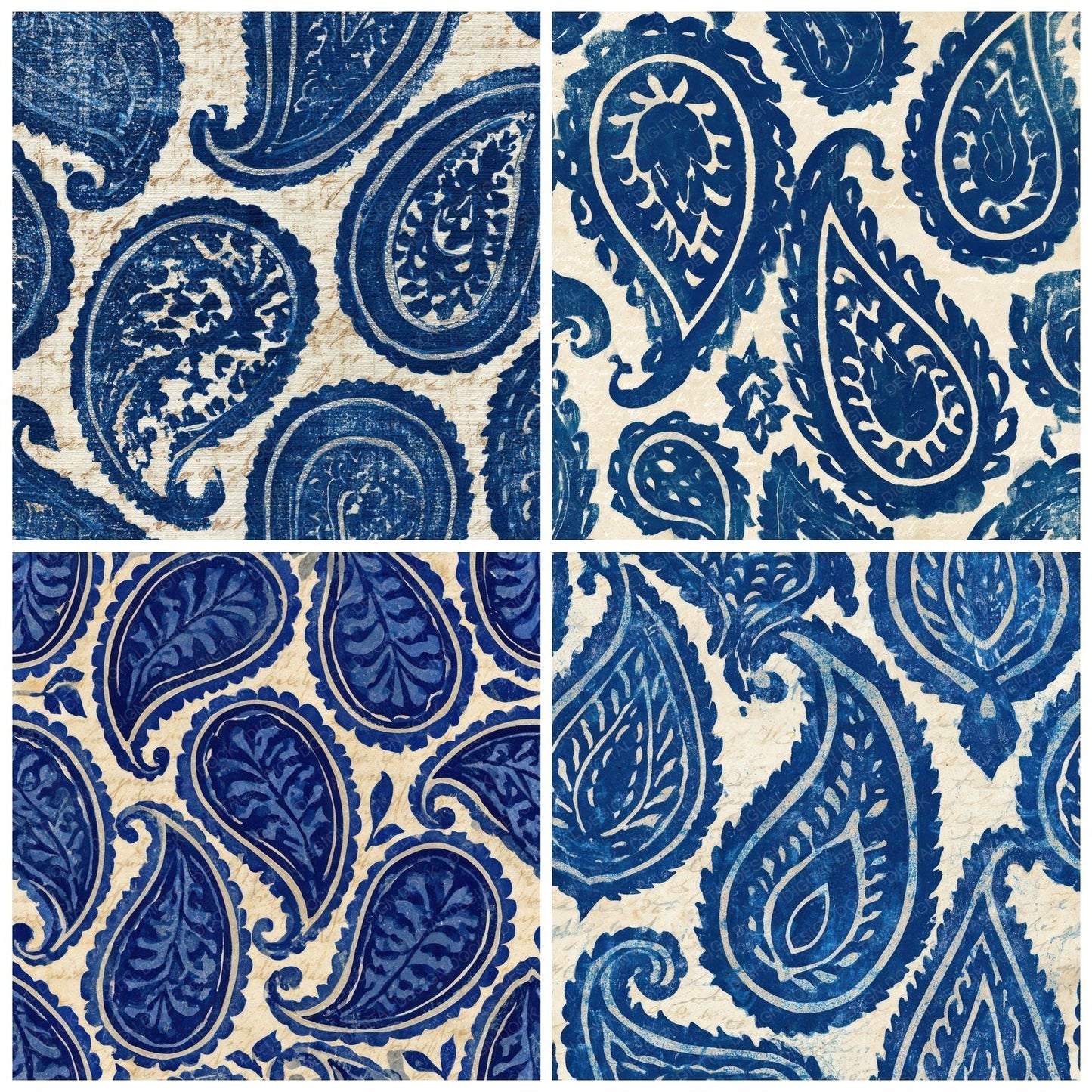 Woodblock Paisley Indigo Ivory Digital Paper Pack (DDD013440)