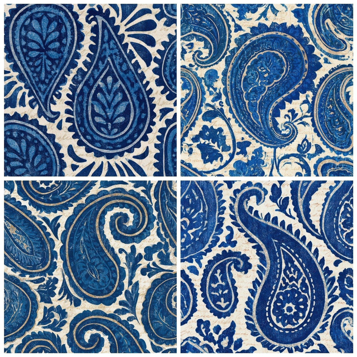 Woodblock Paisley Indigo Ivory Digital Paper Pack (DDD013440)