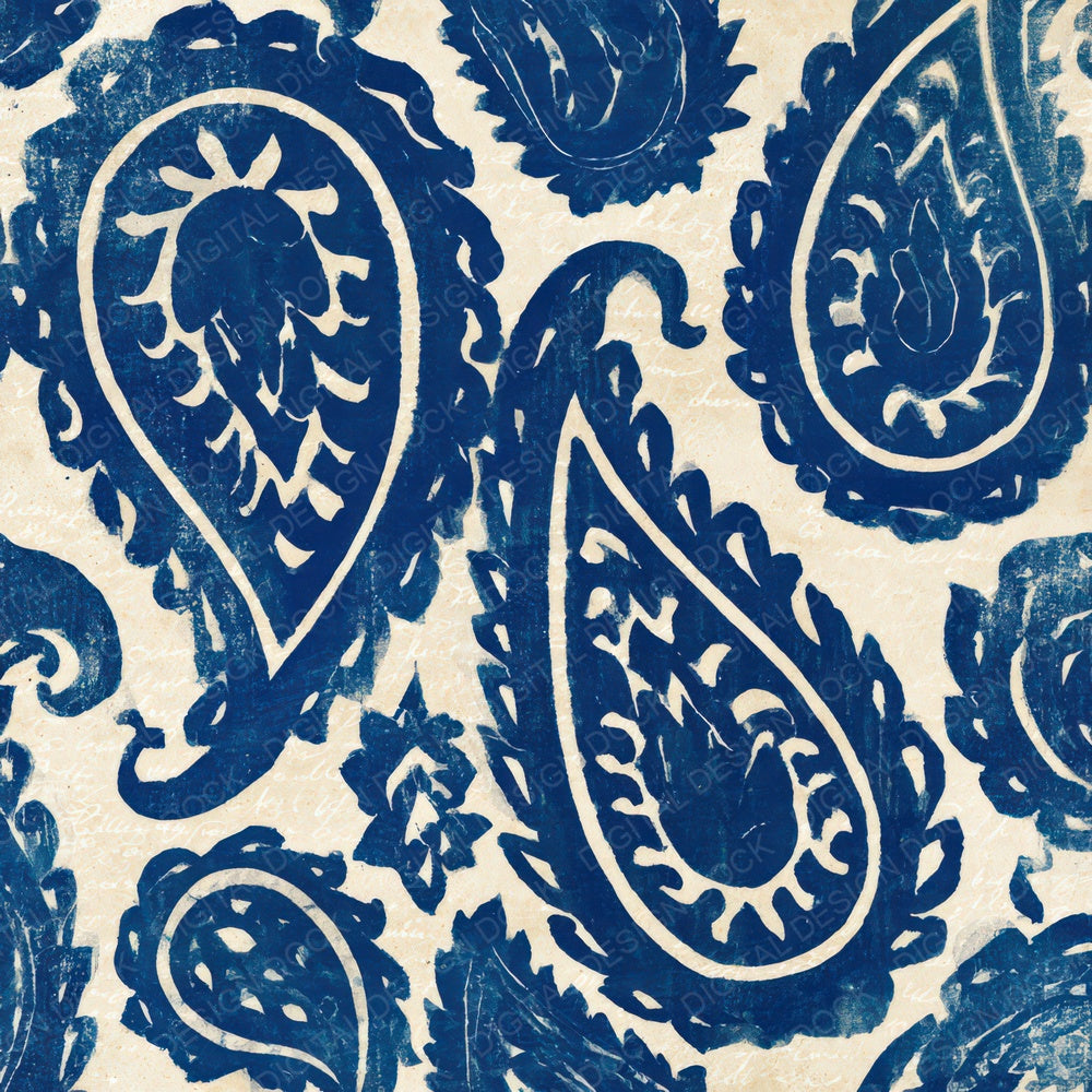 Woodblock Paisley Indigo Ivory Digital Paper Pack (DDD013440)