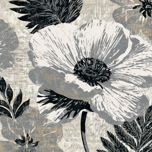 Woodcut Block Print Florals Dove Grey Digital Paper Pack (DDD013441)