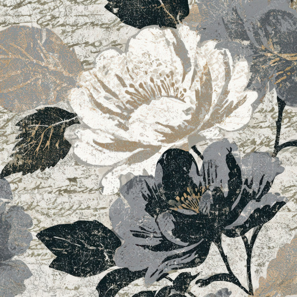 Woodcut Block Print Florals Dove Grey Digital Paper Pack (DDD013441)