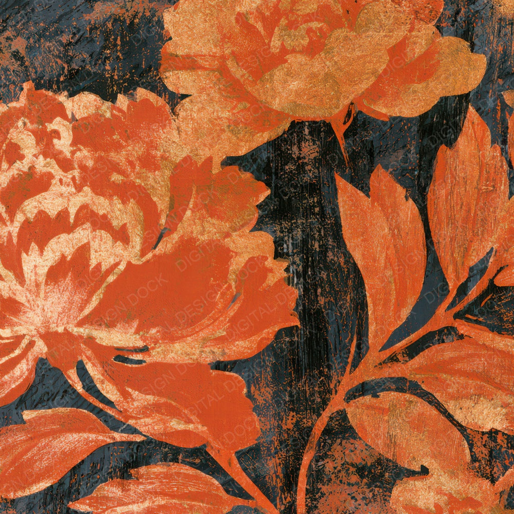 Woodcut Chinoiserie Florals Copper Digital Paper Pack (DDD013442)