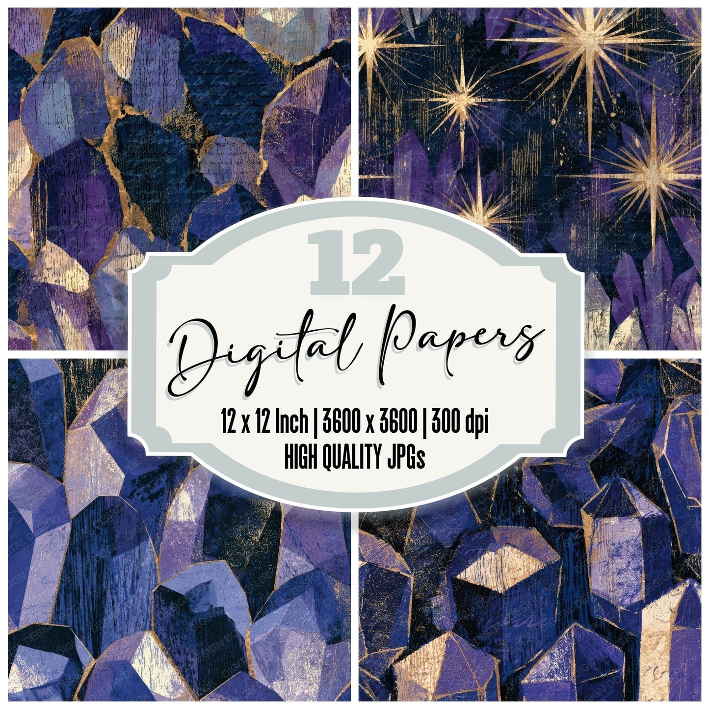 Woodcut Magic Crystals Lavender Digital Paper Pack (DDD013443)