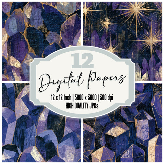 Woodcut Magic Crystals Lavender Digital Paper Pack (DDD013443)