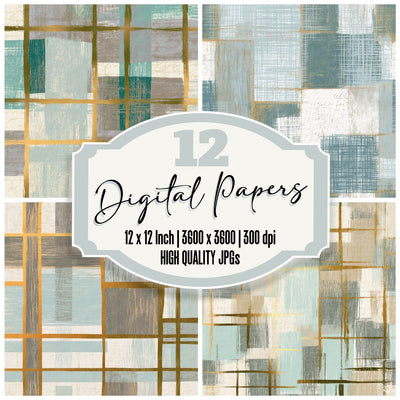 Woodcut Neon Grids Sea Glass Digital Paper Pack (DDD013444)