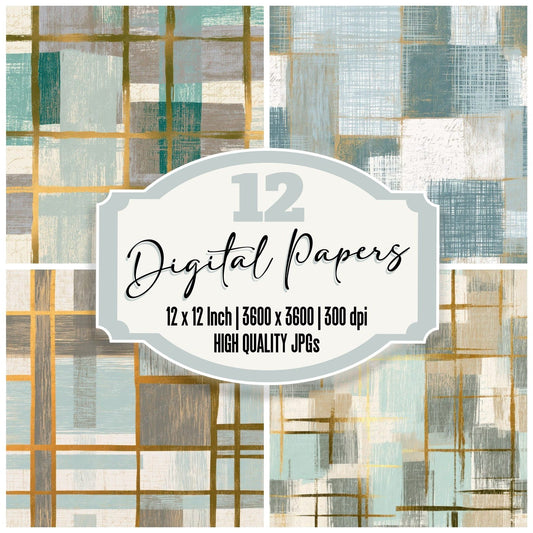 Woodcut Neon Grids Sea Glass Digital Paper Pack (DDD013444)