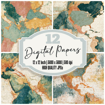 Minimal Ancient Maps Sage Primrose Digital Paper Pack (DDD013445)