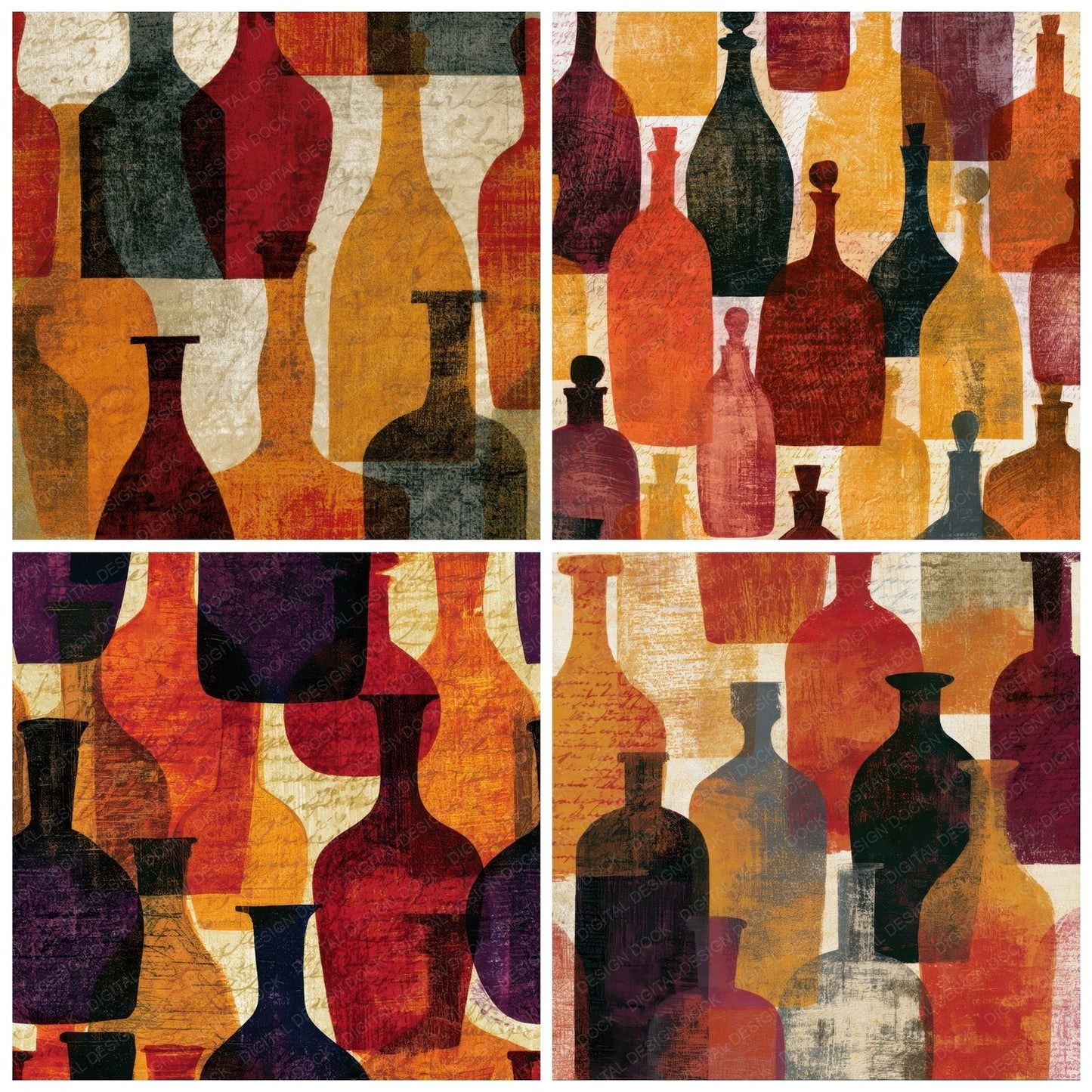 Monoprint Apothecary Bottles Cinnamon Burgundy Digital Paper Pack (DDD013446)