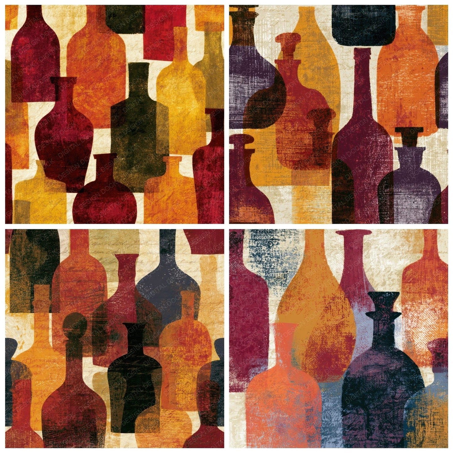 Monoprint Apothecary Bottles Cinnamon Burgundy Digital Paper Pack (DDD013446)