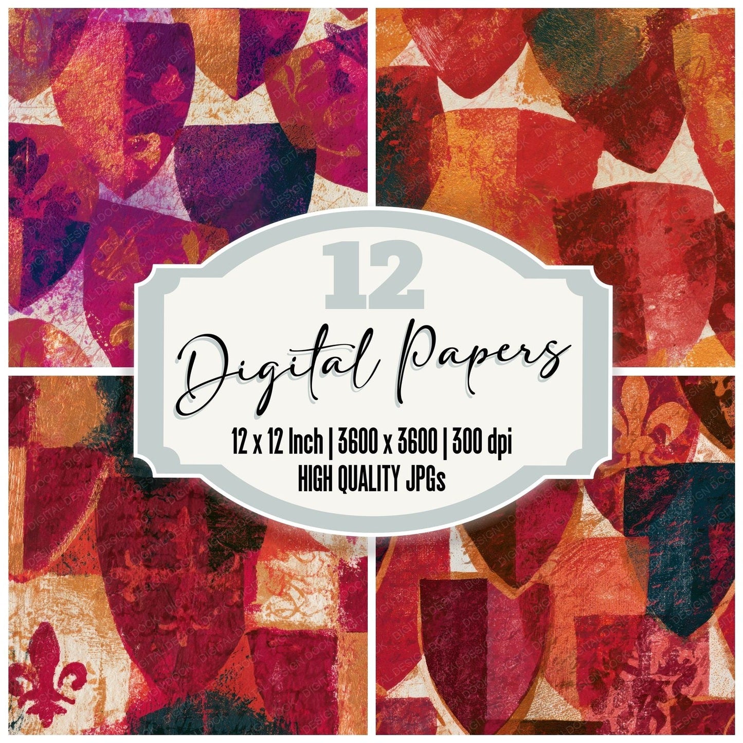 Monoprint Medieval Shields Cherry Ivory Digital Paper Pack (DDD013448)