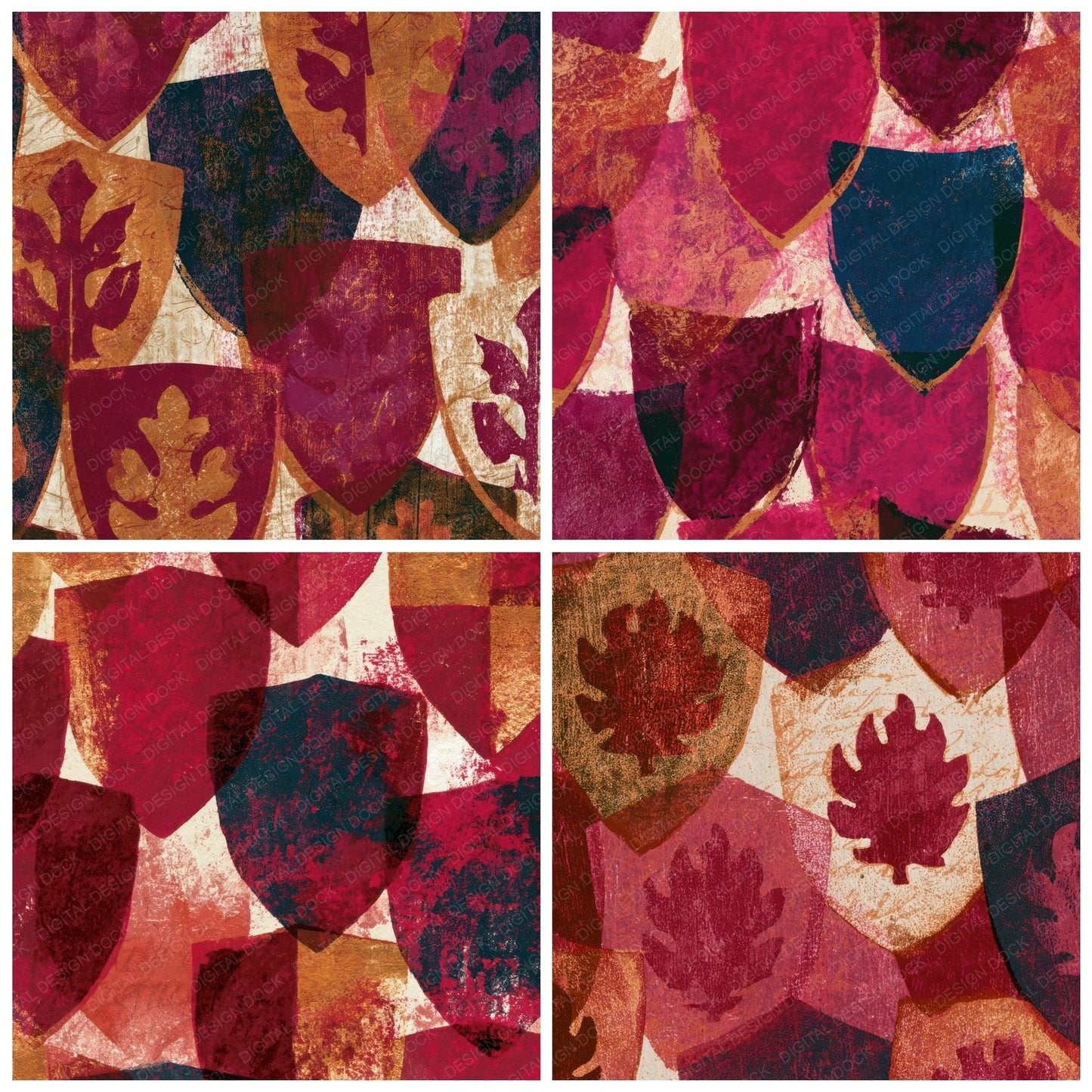 Monoprint Medieval Shields Cherry Ivory Digital Paper Pack (DDD013448)
