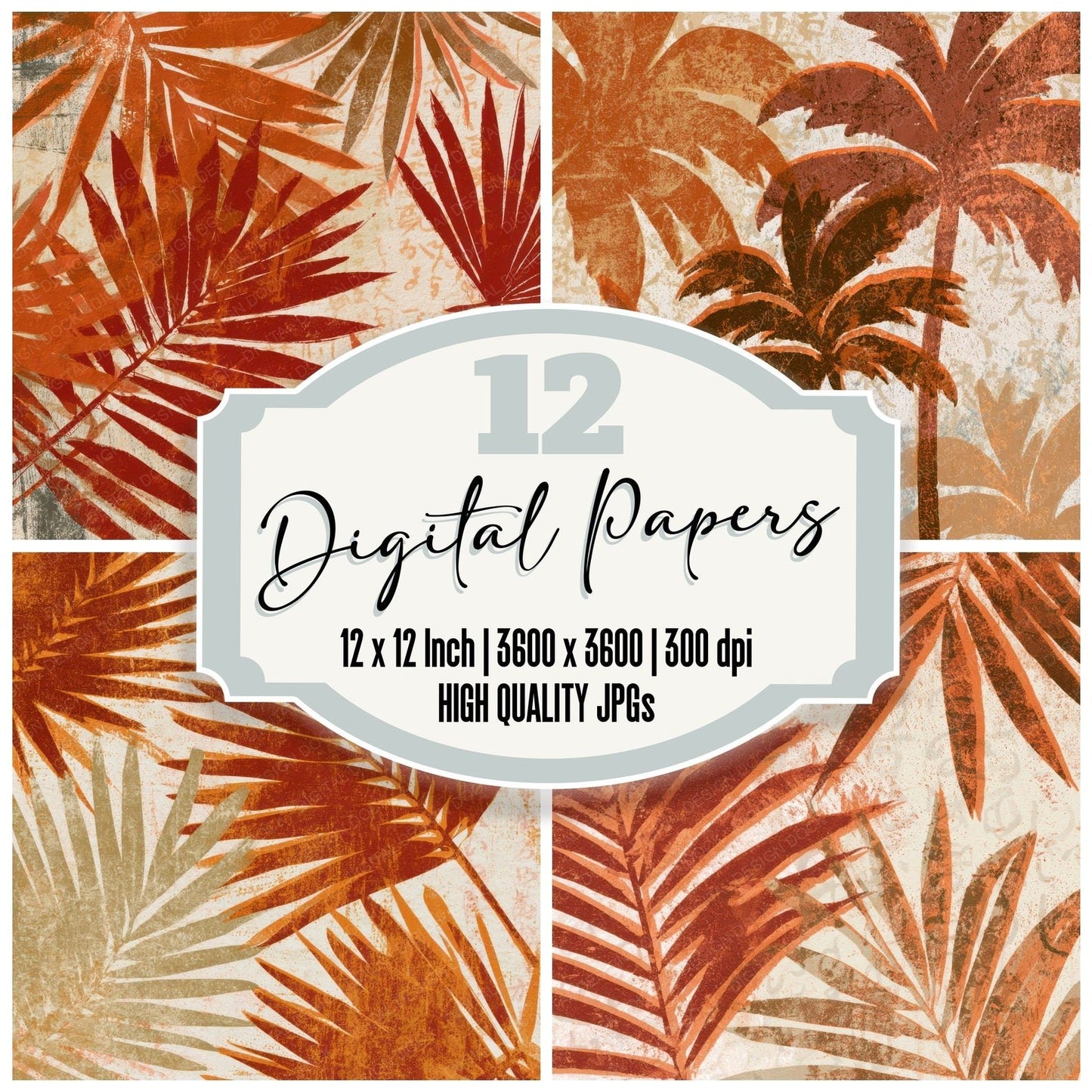 Monoprint Neon Palms Sienna Clay Digital Paper Pack (DDD013449)