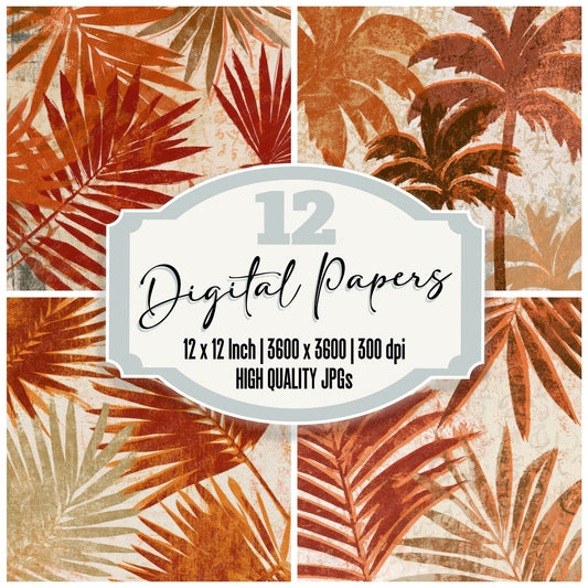 Monoprint Neon Palms Sienna Clay Digital Paper Pack (DDD013449)