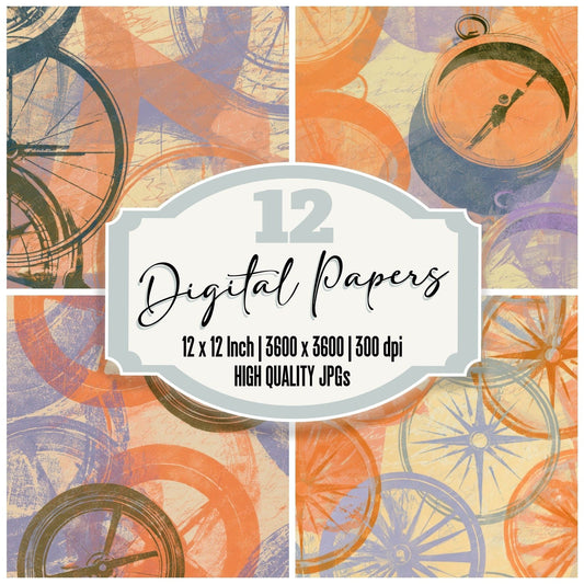 Screenprint Compass Tangerine Lavender Digital Paper Pack (DDD013451)