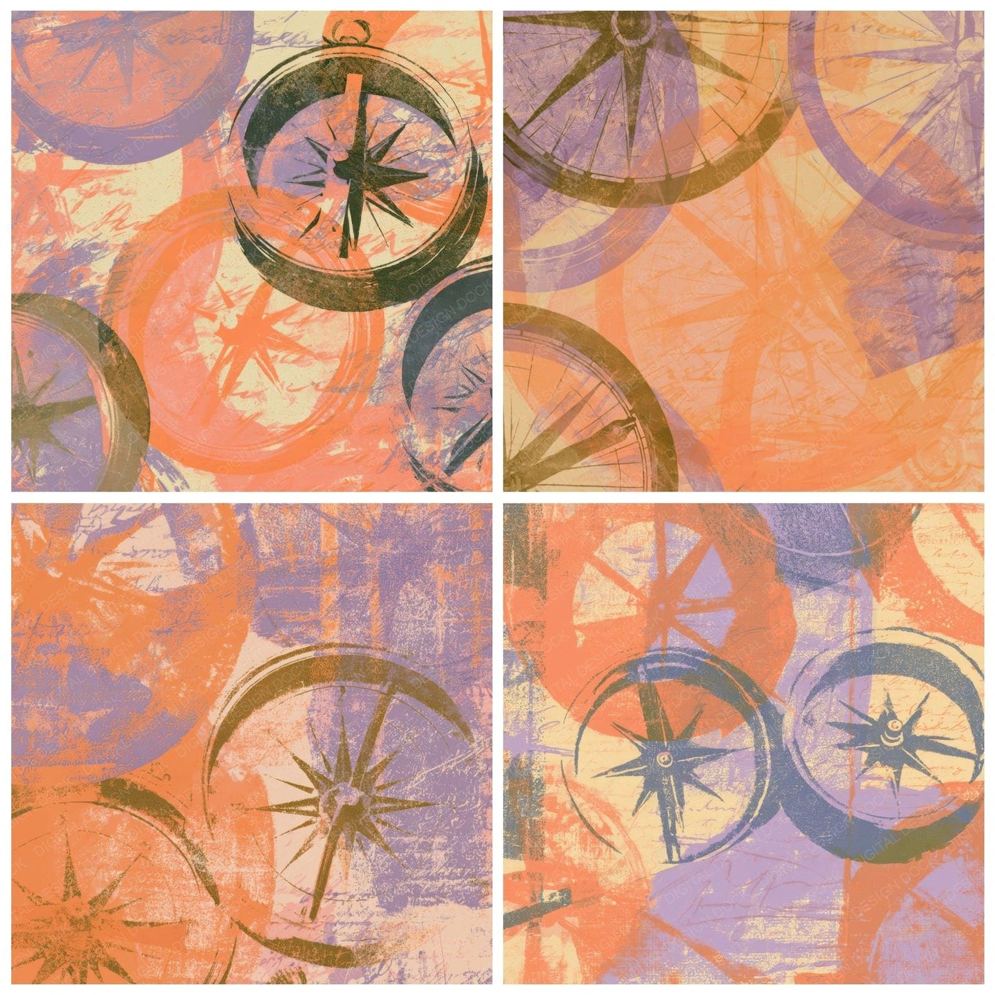 Screenprint Compass Tangerine Lavender Digital Paper Pack (DDD013451)