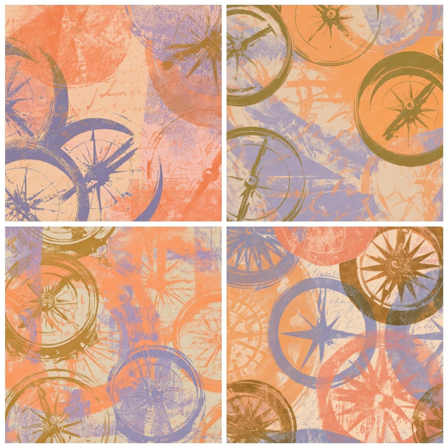Screenprint Compass Tangerine Lavender Digital Paper Pack (DDD013451)