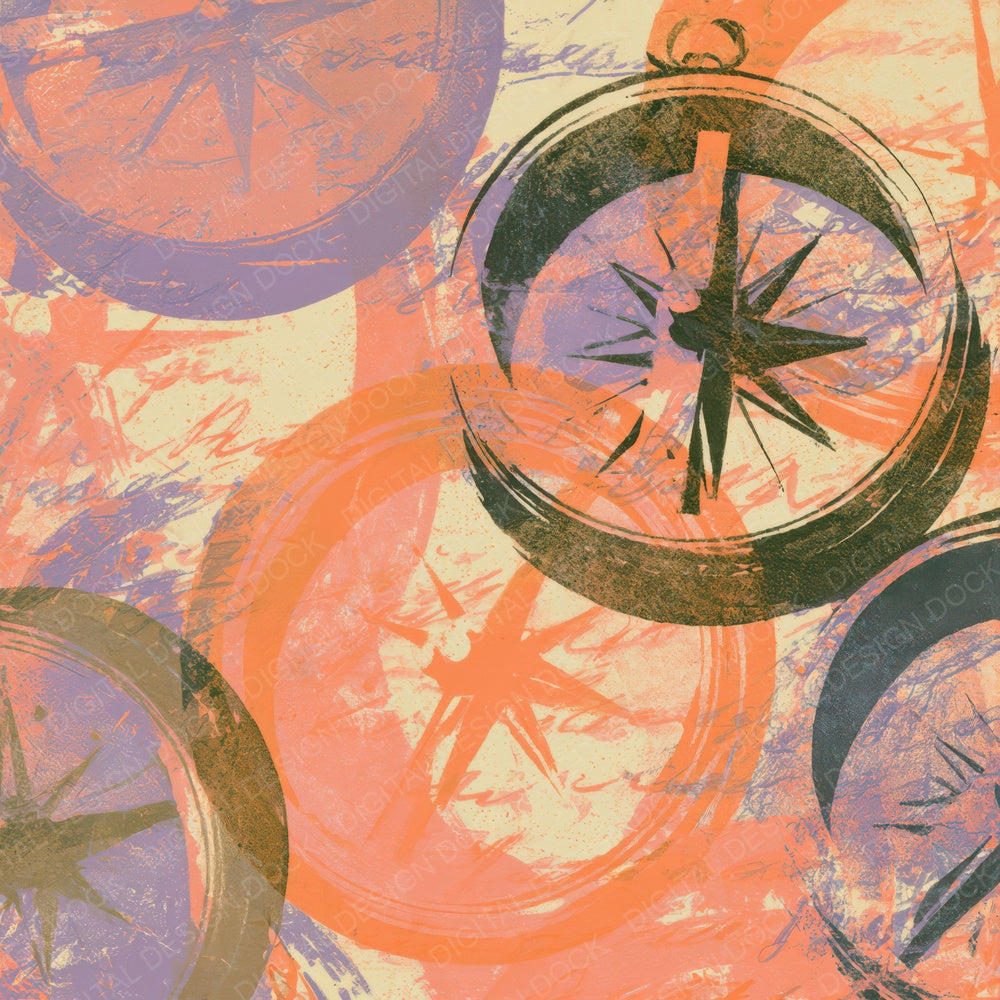 Screenprint Compass Tangerine Lavender Digital Paper Pack (DDD013451)