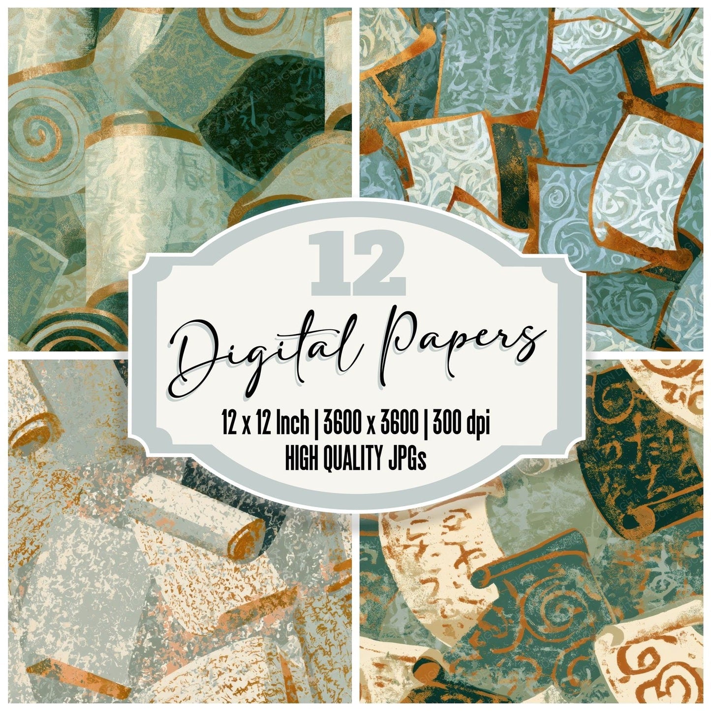 Screenprint Enchanted Scrolls Sage Ivory Digital Paper Pack (DDD013452)