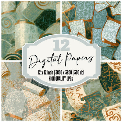 Screenprint Enchanted Scrolls Sage Ivory Digital Paper Pack (DDD013452)