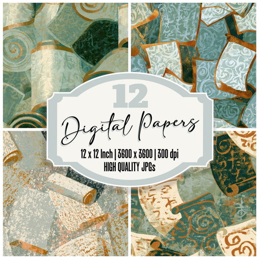 Screenprint Enchanted Scrolls Sage Ivory Digital Paper Pack (DDD013452)