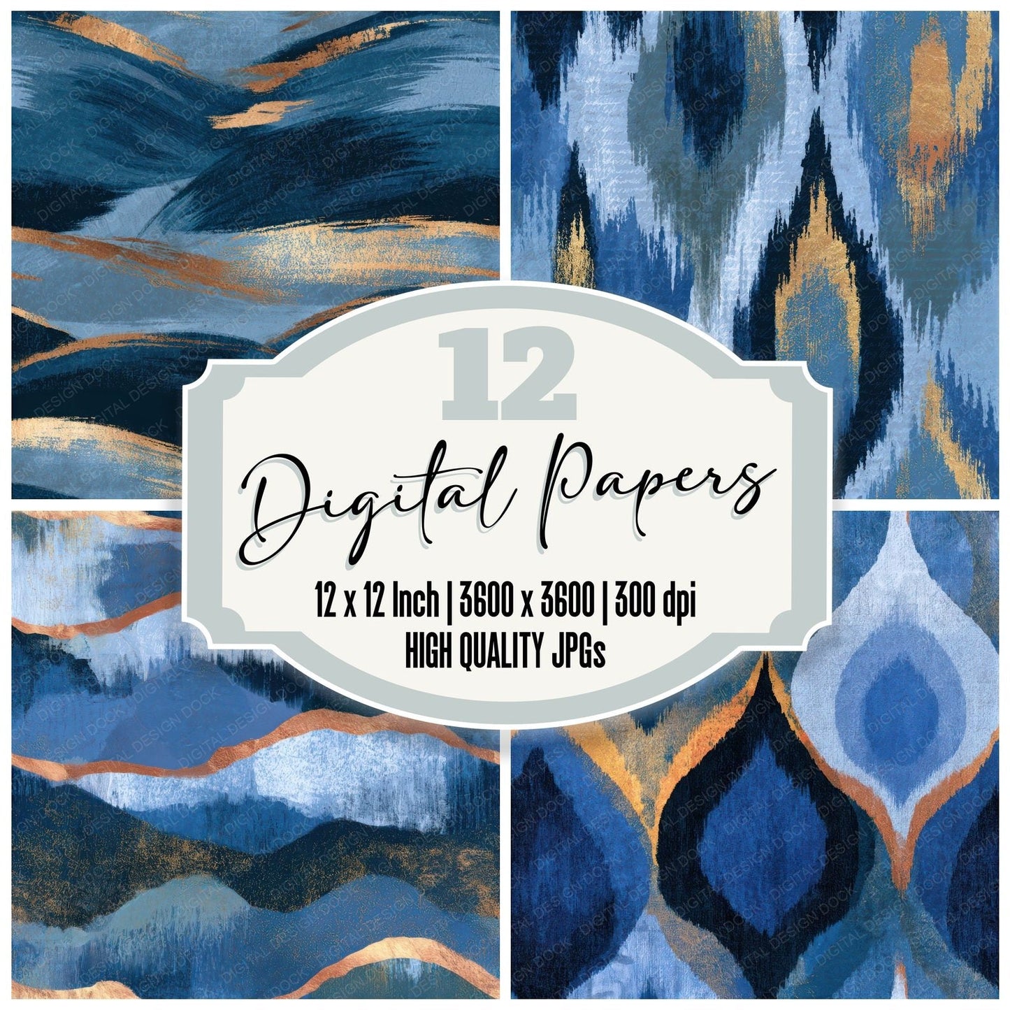 Screenprint Ikat Indigo Slate Seamless Digital Paper Pack (DDD013453)