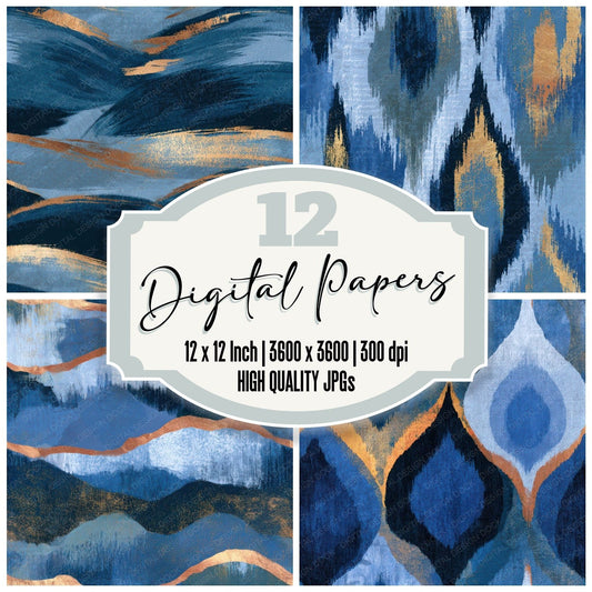 Screenprint Ikat Indigo Slate Seamless Digital Paper Pack (DDD013453)